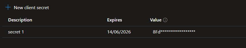 Copy the client secret value